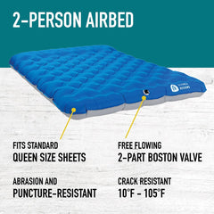 Sierra Designs mattress features integrated pillow for neck support at night.