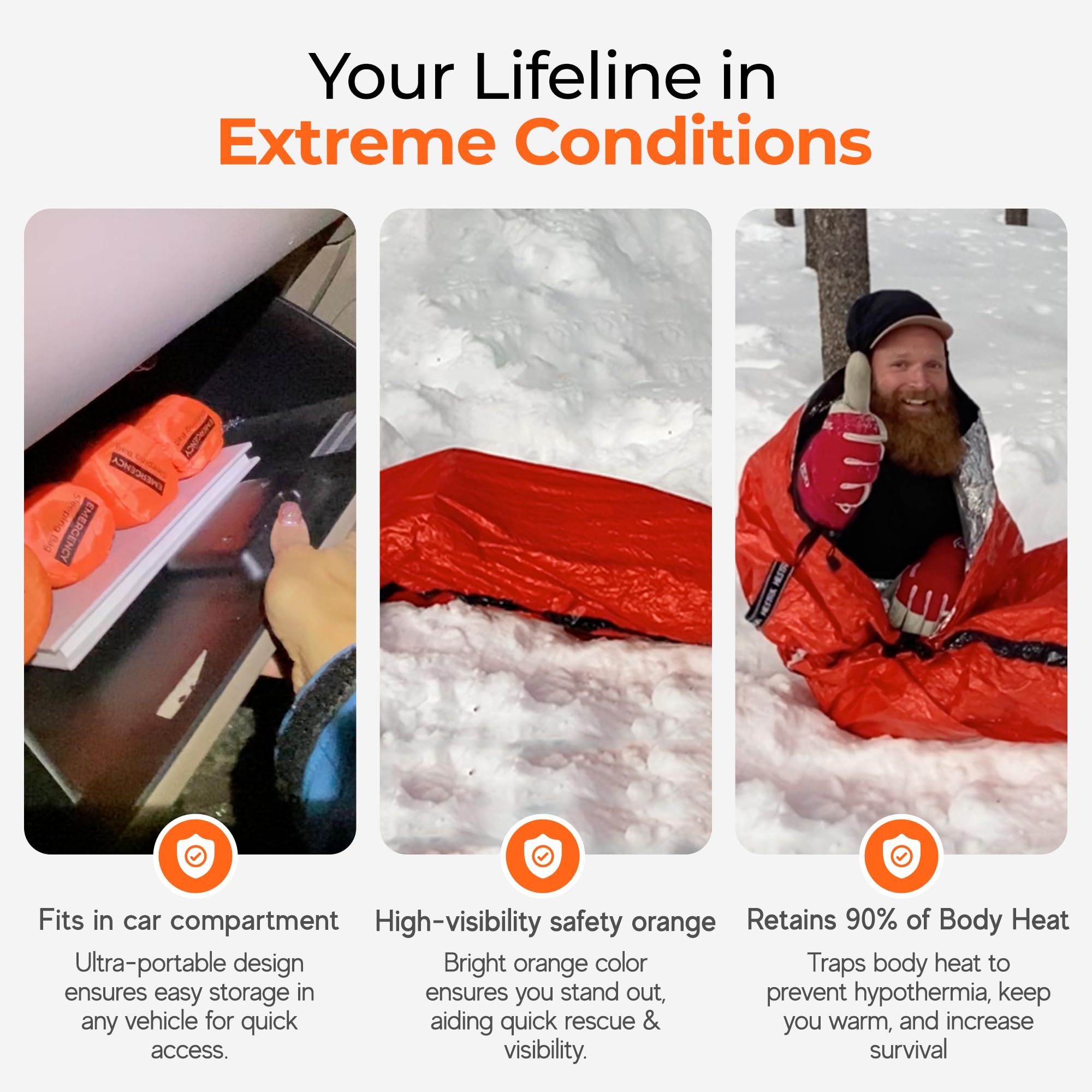 Sierra Madre Emergency Sleeping Bag full-coverage fit for varied body sizes.