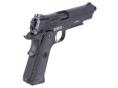 Sig Sauer 1911 TACOPS airgun CO2 cartridge insertion enables quick reloads.