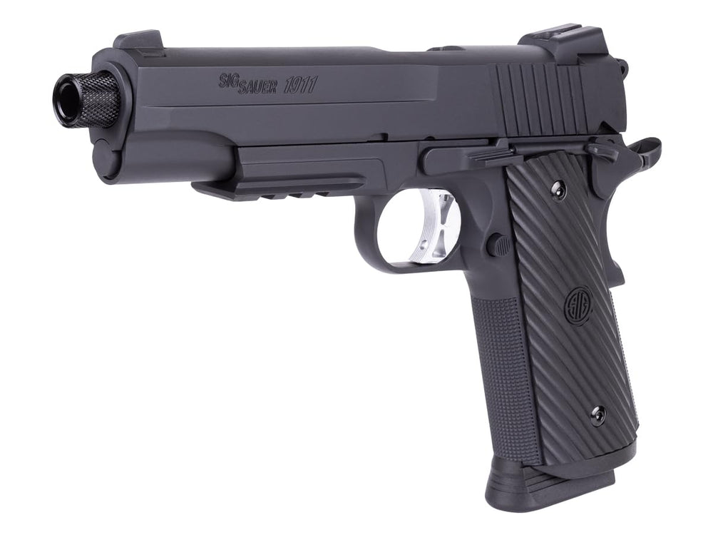 Sig Sauer 1911 TACOPS airgun front sight aids precise aiming.