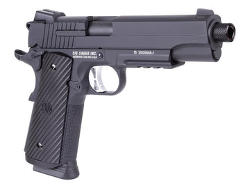 Sig Sauer 1911 TACOPS airgun rear sight supports quick target acquisition.