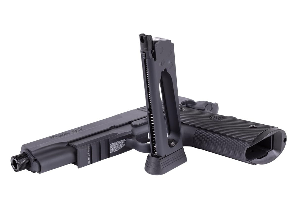 Sig Sauer 1911 TACOPS airgun semi-automatic trigger supports swift follow up shots.