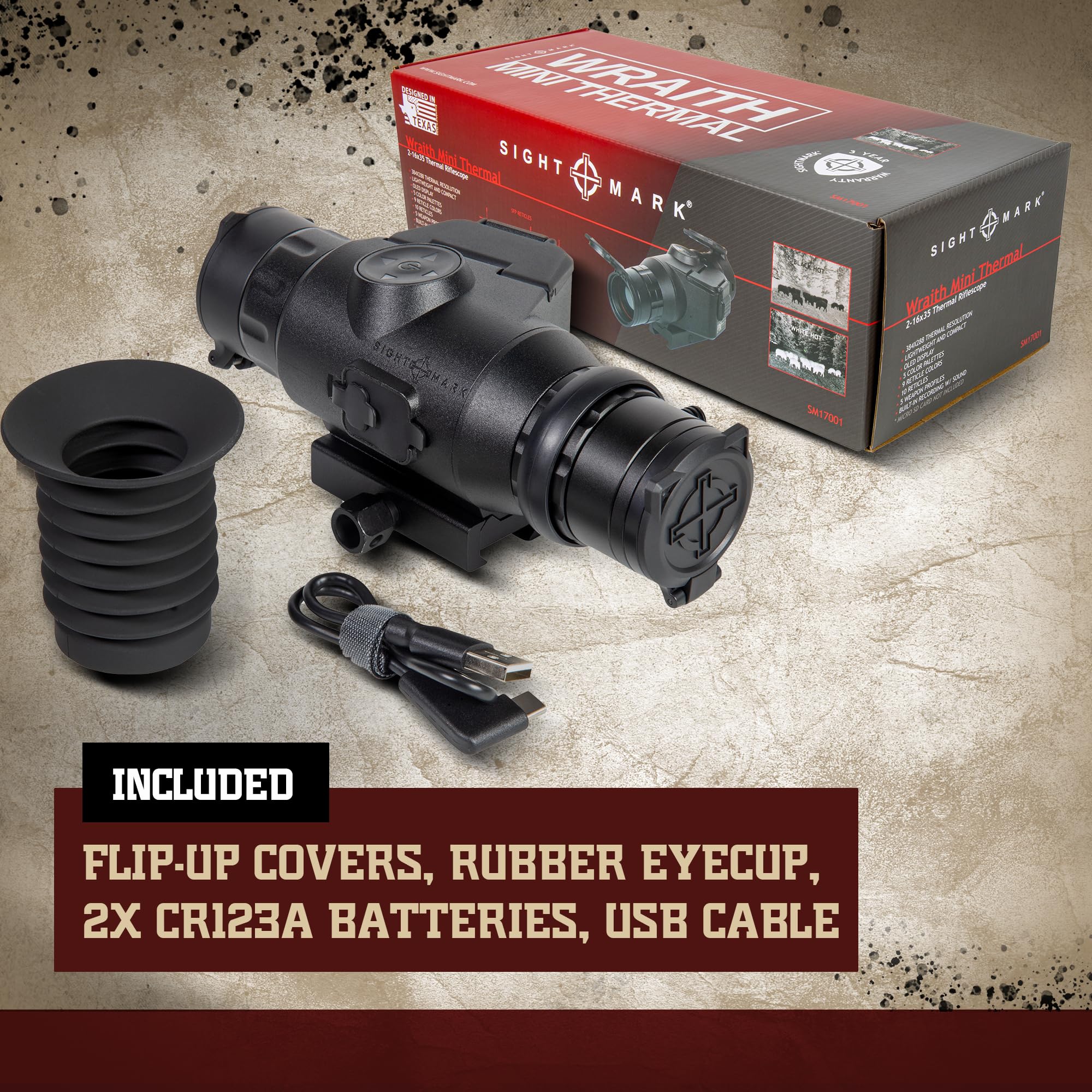 Wraith Mini 1400-yard detection range with 2x optical and 1-8x zoom