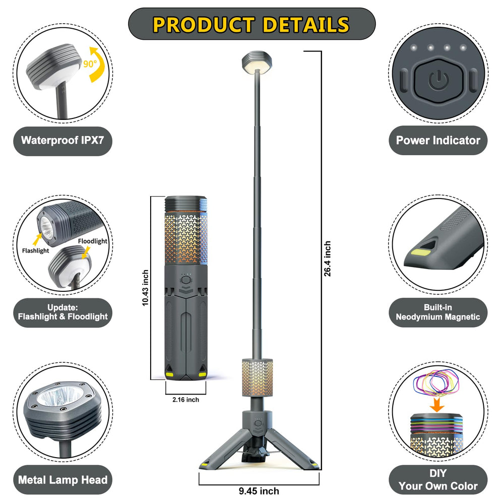 Siibbea camping lights showing telescopic-collapsible design for compact packing
