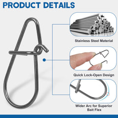 Crankbait snaps close-up – stainless steel with black nickel finish