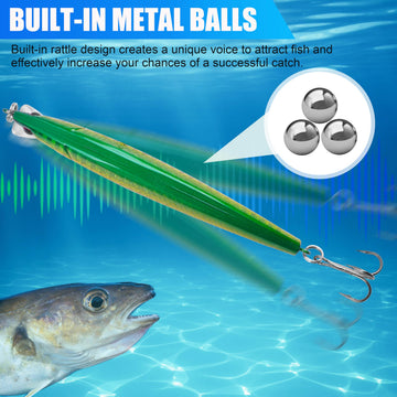 Close-up of sharp treble hooks on jerkbait lure
