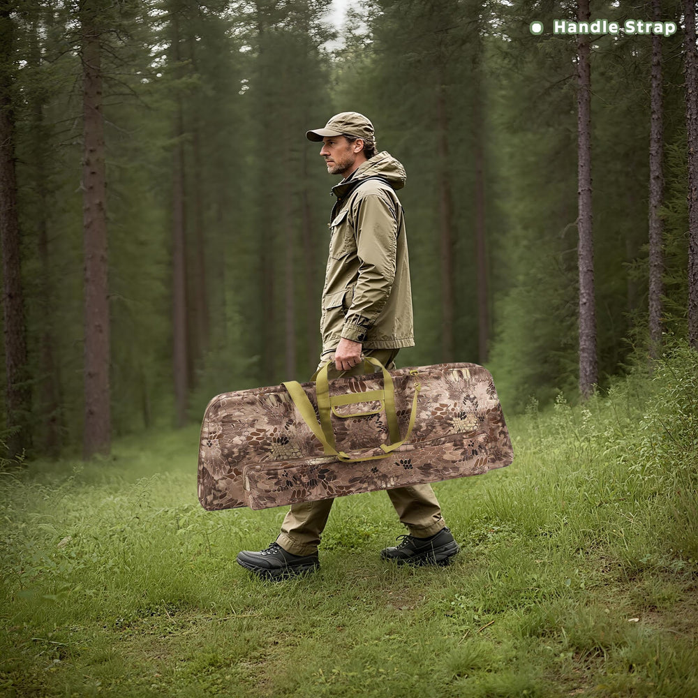 Silfrae bow case camo brown side view highlights ergonomic carry options
