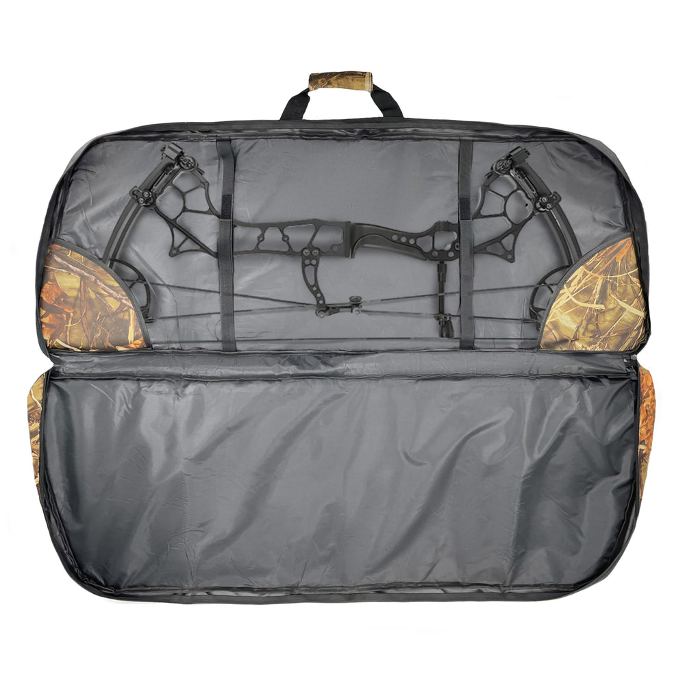 Silfrae compound bow case trapezoidal design maximizes stored gear space.