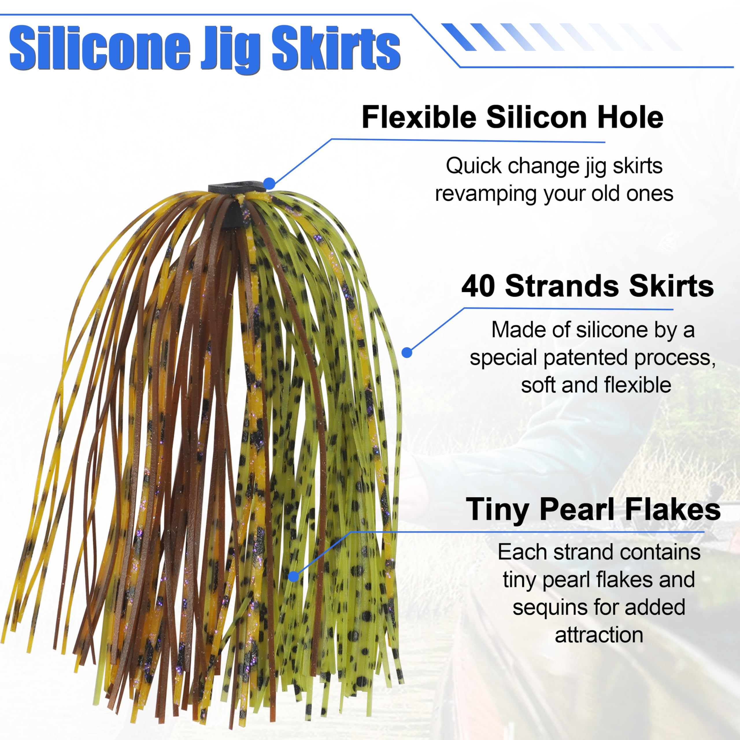 Colorful spinnerbait skirts - 40 strands per bundle, replacement jig skirts
