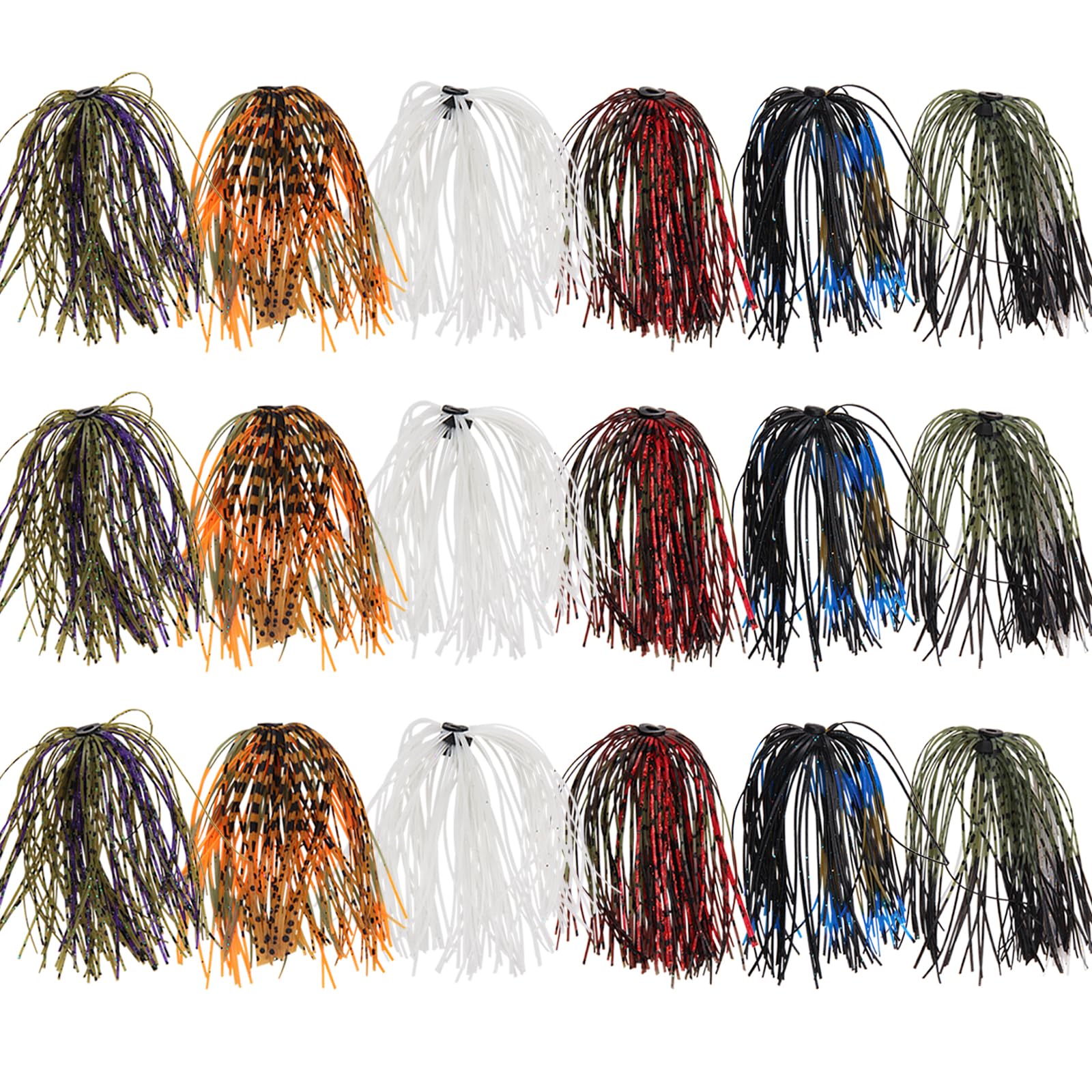 18 bundles of silicone jig skirts in vibrant colors for spinnerbaits