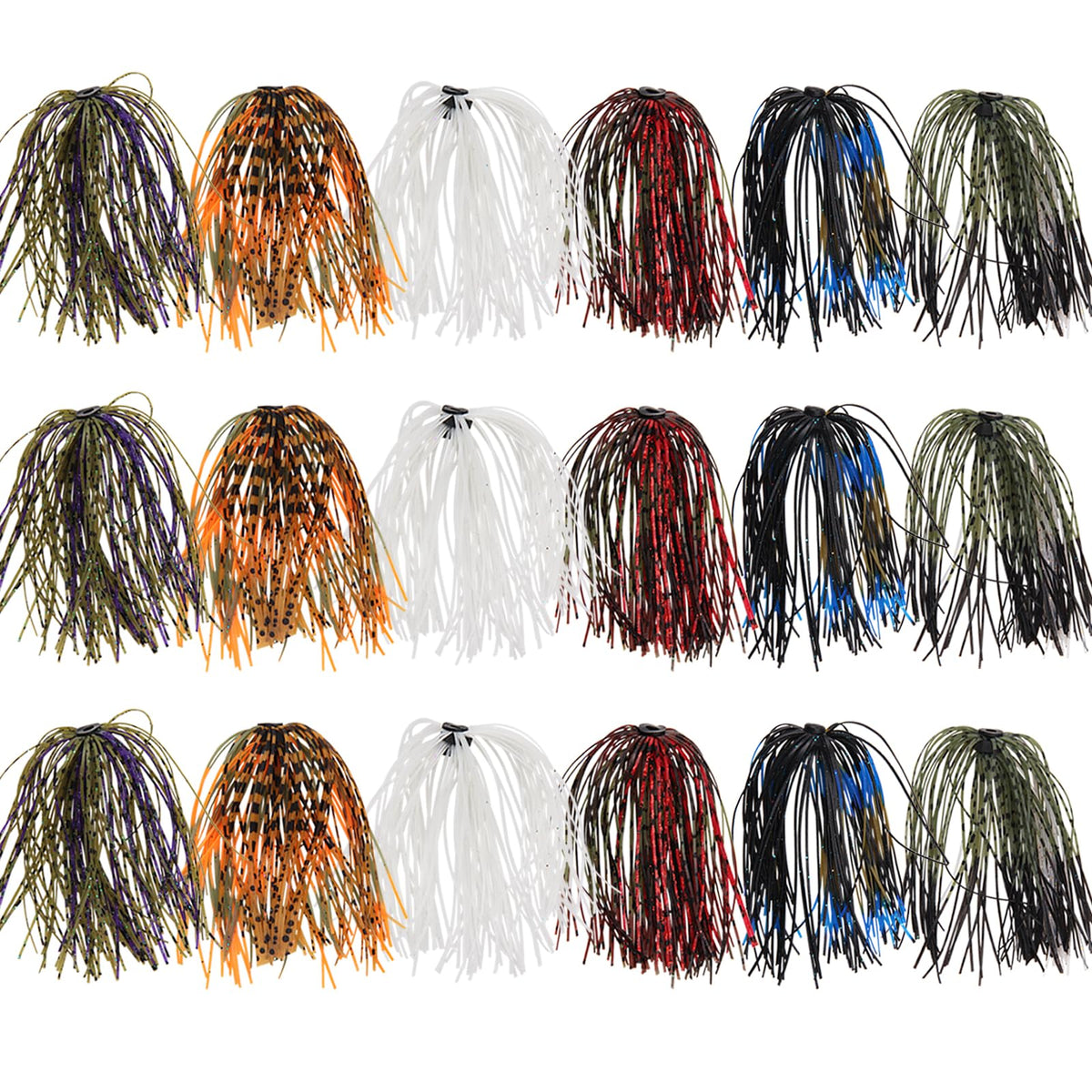 18 bundles of silicone jig skirts in vibrant colors for spinnerbaits