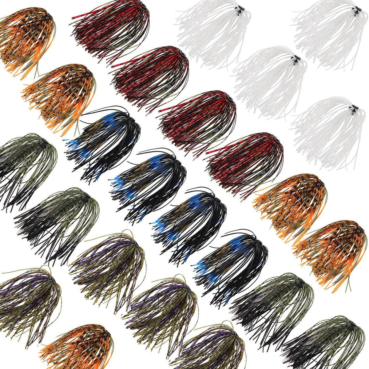 Silicone jig skirts for bass fishing, 50 strands per bundle in 12-bundle pack