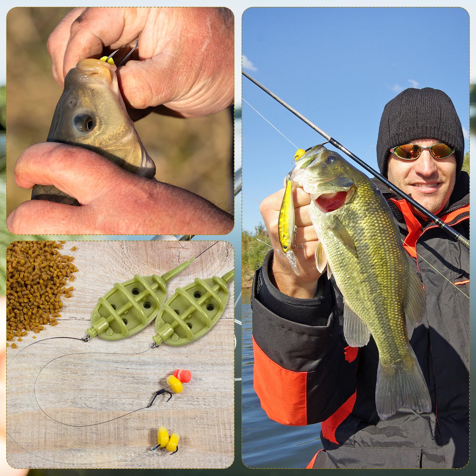 2 line bait stoppers and 2 needles