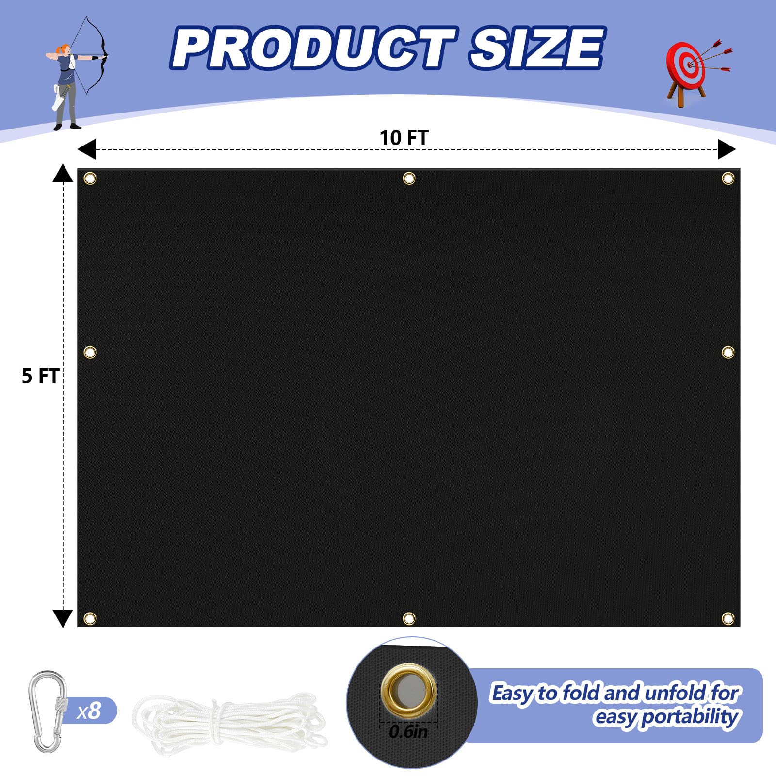 Silipull archery backstop setup image with rope and hooks for quick hanging