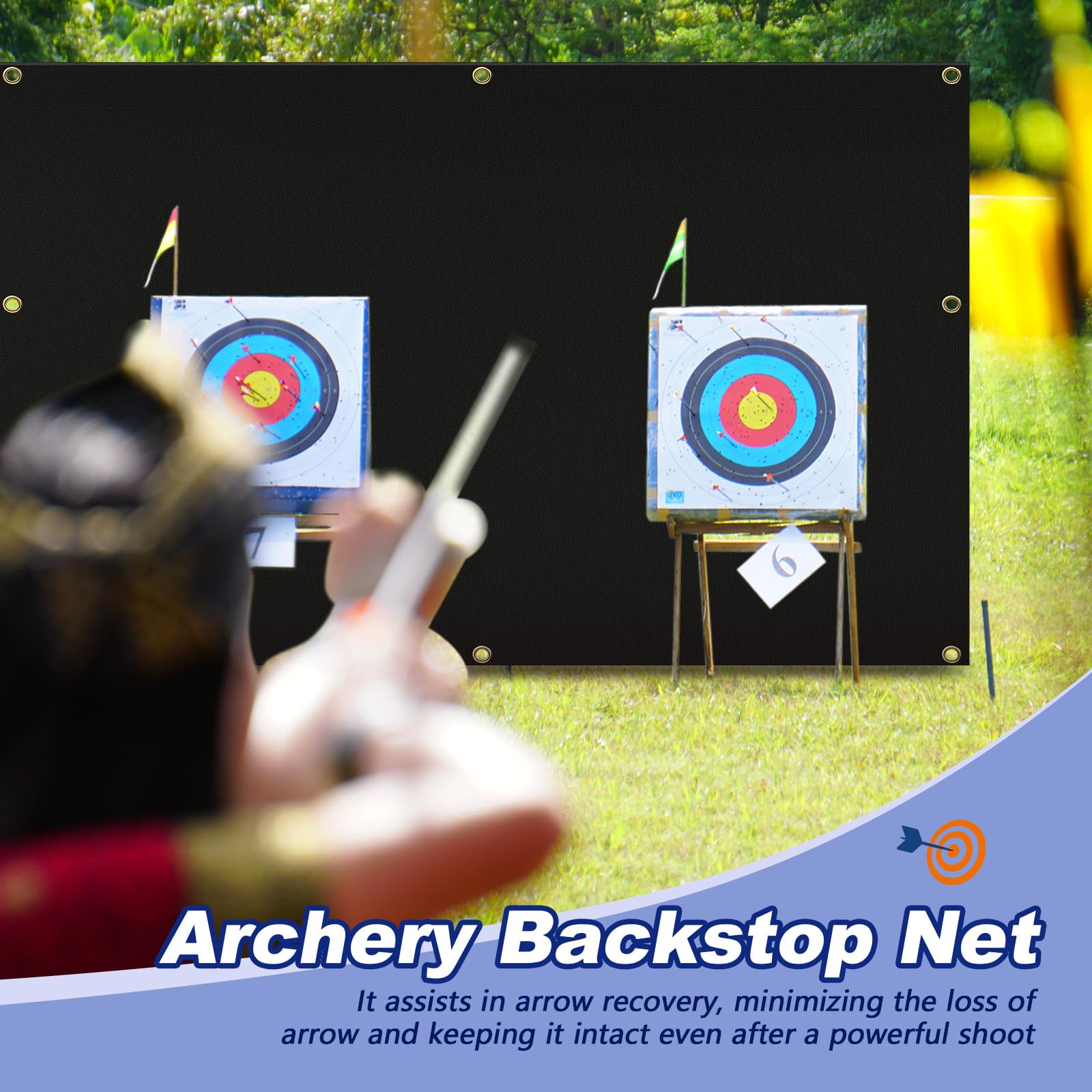 Silipull archery backstop side view highlights heavy-duty fiber cloth construction