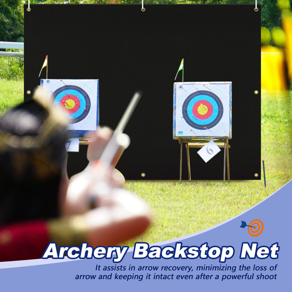 Silipull backstop in backyard range supports arrow recovery and safety.