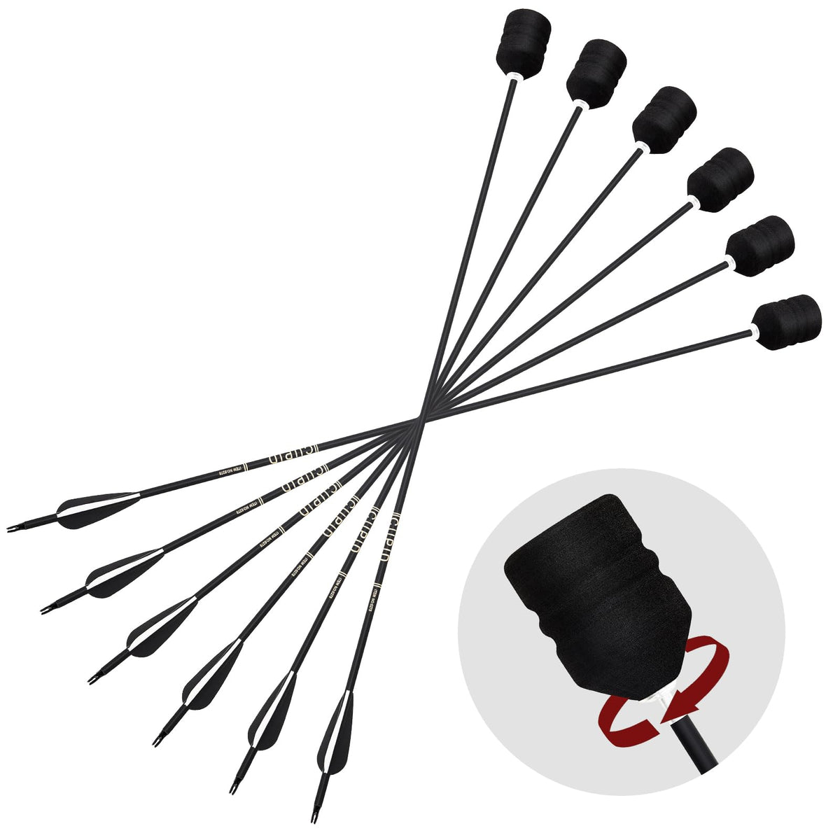Silipull foam-tipped arrow heads 6pc shown for safe training.