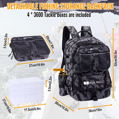 Side view of SILK ROLL 50L fishing backpack in gray camouflage