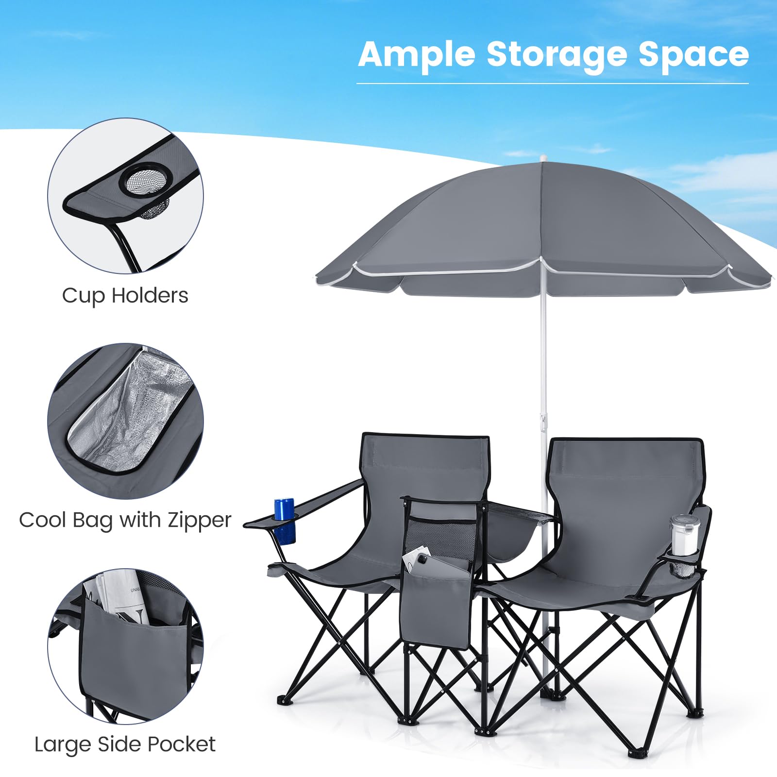 SILKYDRY umbrella is removable for flexible sun or shade options.
