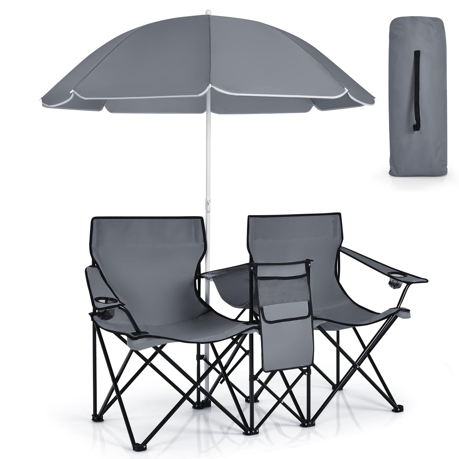 SILKYDRY double camping chair with canopy provides adjustable shade for sunny outdoor moments.