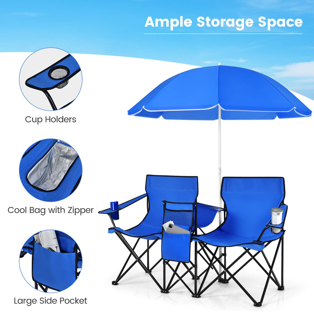 SILKYDRY removable umbrella protects from sun and light rain.