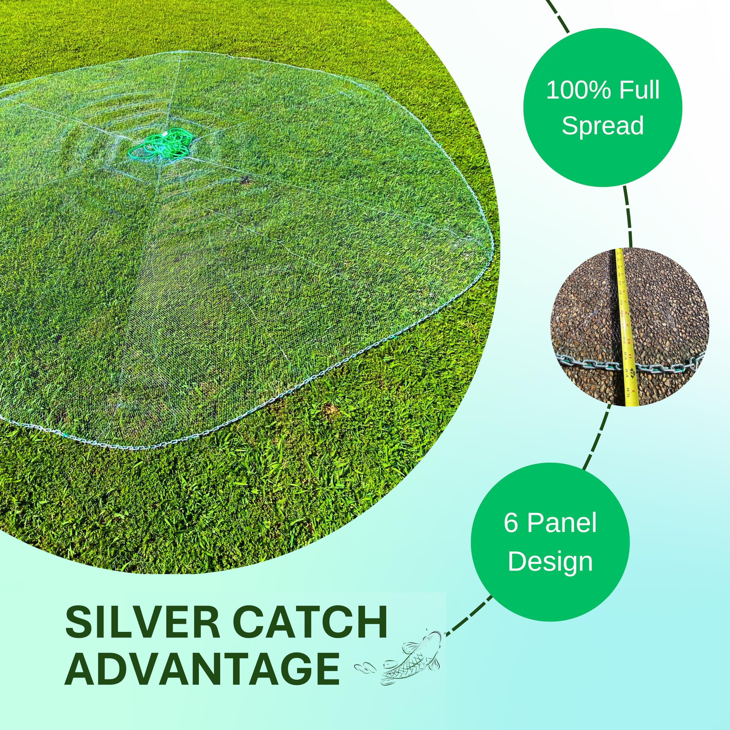 Silver Catch cast net 6-panel design delivers wider spread for better coverage
