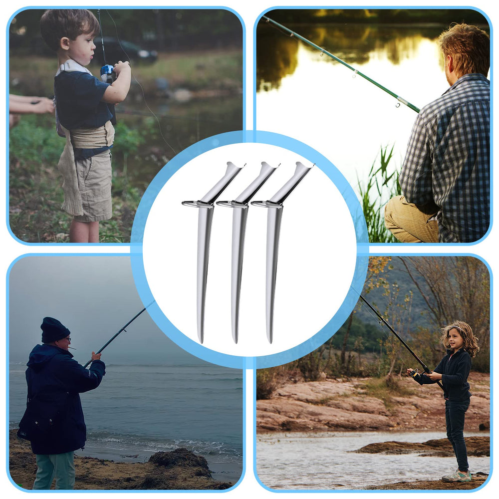 Detail shot of silver fishing rod holder with size reference