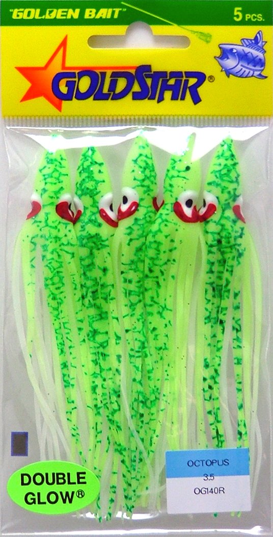 Silver Horde 10808140 squid lure with glow chartreuse spatter, ideal for salmon trolling behind dodgers
