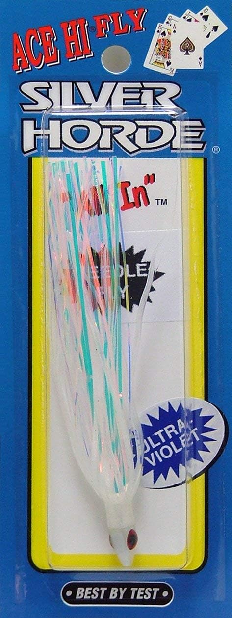 Silver Horde Ace Hi Needlefish Fly in Ultra-Violet Purple Haze, attracting bigger salmon for trolling.