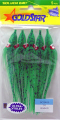 Silver Horde Goldstar #35 Squid UV Green lure with high visibility for salmon trolling behind dodgers