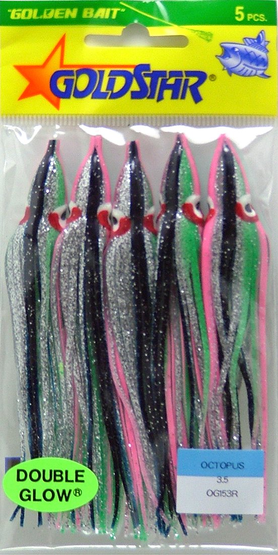 Silver Horde GoldStar squid lure in green/pink/black for salmon trolling with high visibility