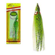 Silver Horde rigged squid with glow body and green spatter back for high-visibility lure