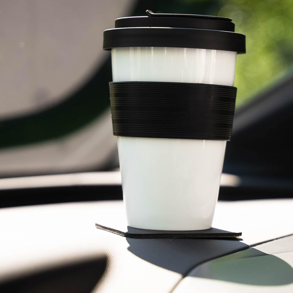 Silwy metallic nano gel coaster protects surfaces from heat and condensation.