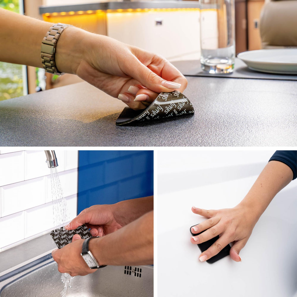 Silwy nano gel pads provide secure adhesion on metal surfaces for steady cup placement.
