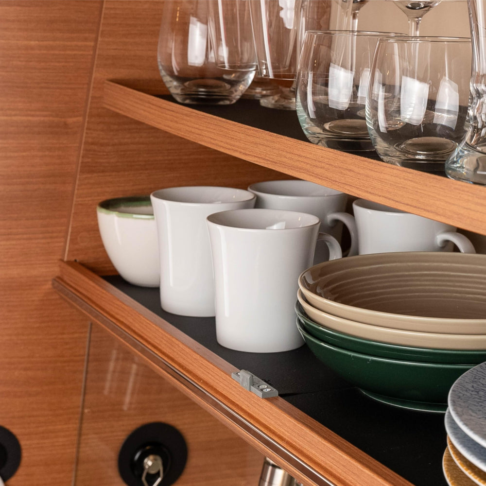 silwy porcelain cups in a camper van setup for travel dining