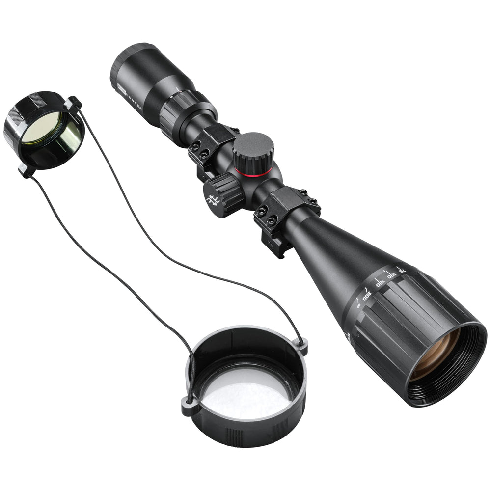 Out-of-the-box contents for Simmons PRO Hunter 6-18X50MM Riflescope: lens covers and rings