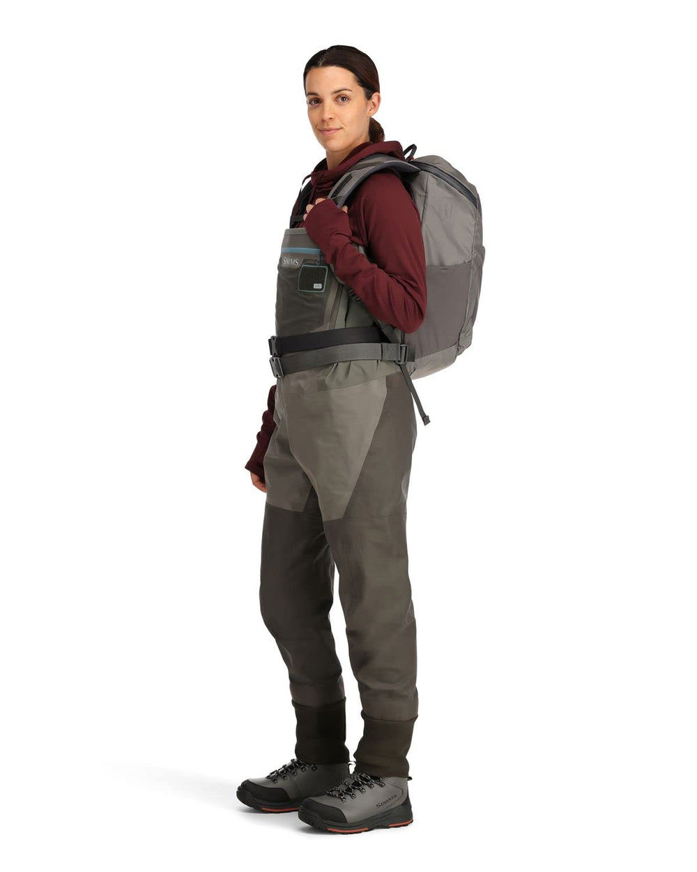 Simms Freestone Backpack Pewter 330-denier ripstop shell resists wear and tear.