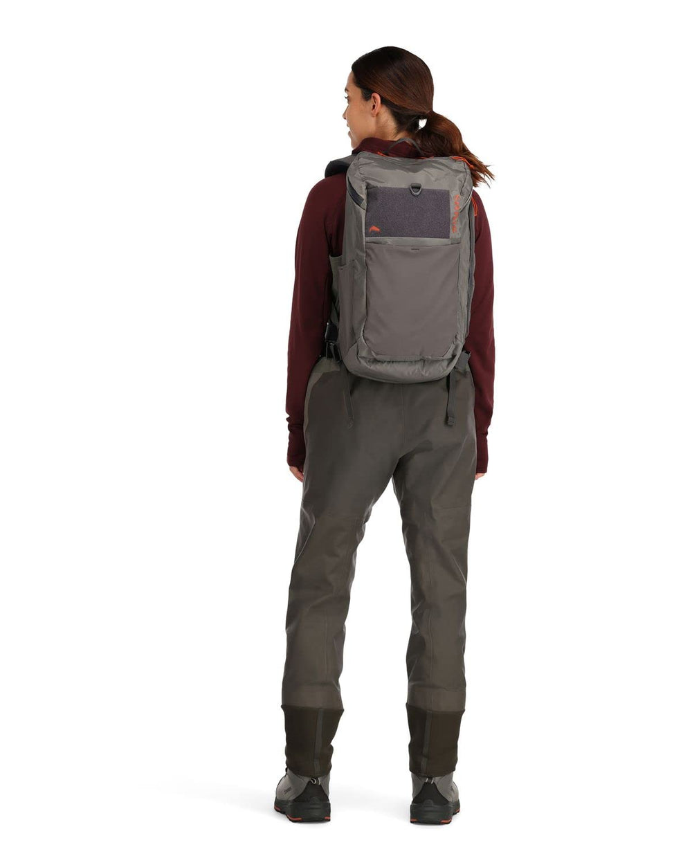 Simms Freestone Backpack Pewter exterior storage pockets keep essentials accessible.