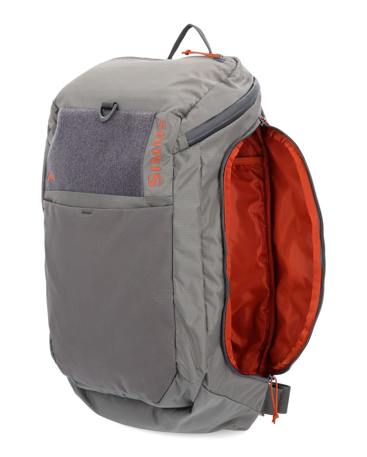 Simms Freestone Backpack Pewter harness system delivers breathable comfort for extended wear.