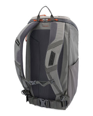 Simms Freestone Backpack Pewter rainfly stowed shows weather-ready protection when showers appear.