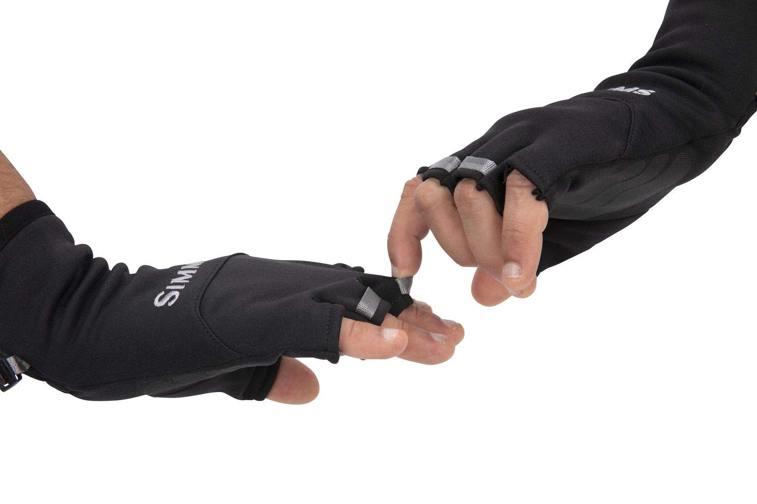 Simms Freestone half-finger mitt XL Black pairing snaps demonstrating secure storage