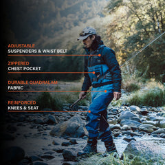 Stockingfoot area and reinforced knee on Freestone waders