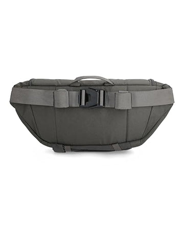 Simms Tributary Hip Pack Basalt back view demonstrates secure lumbar or bandolier wear.