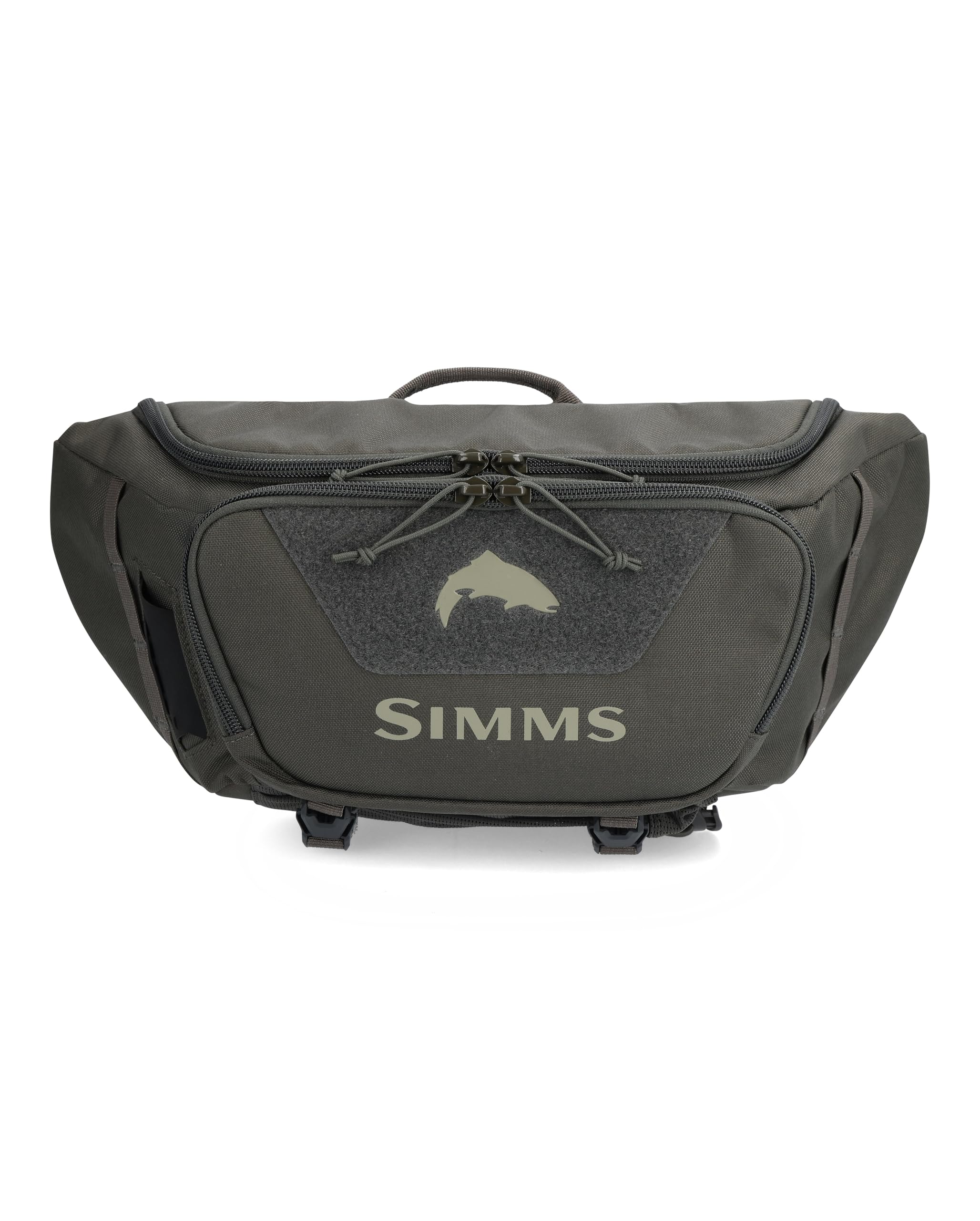 Simms Tributary Hip Pack Basalt front view with durable storage for daily adventures.