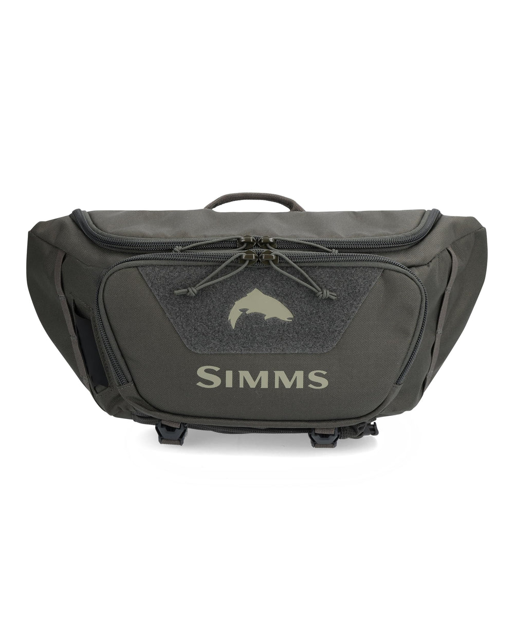 Simms Tributary Hip Pack Basalt front view with durable storage for daily adventures.