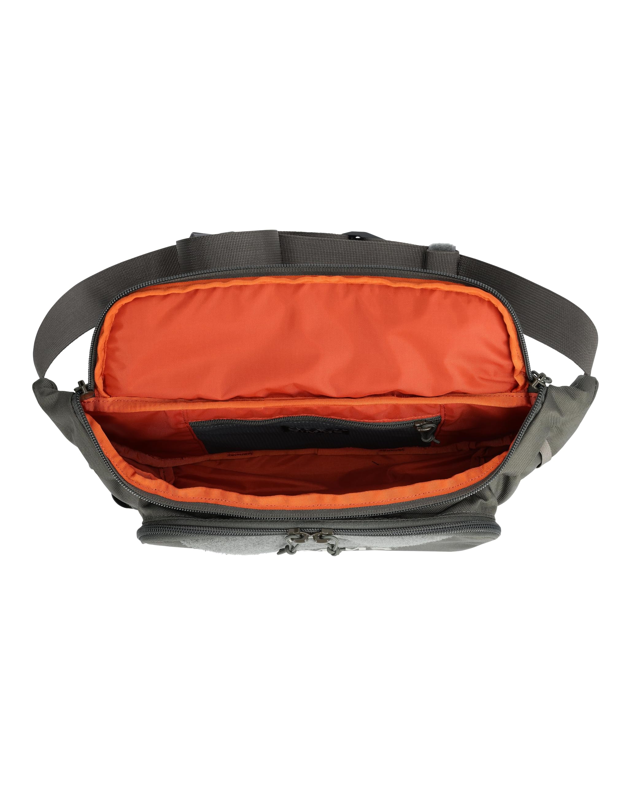 Simms Tributary Hip Pack Basalt tool dock detail emphasizes modular accessory attachment.