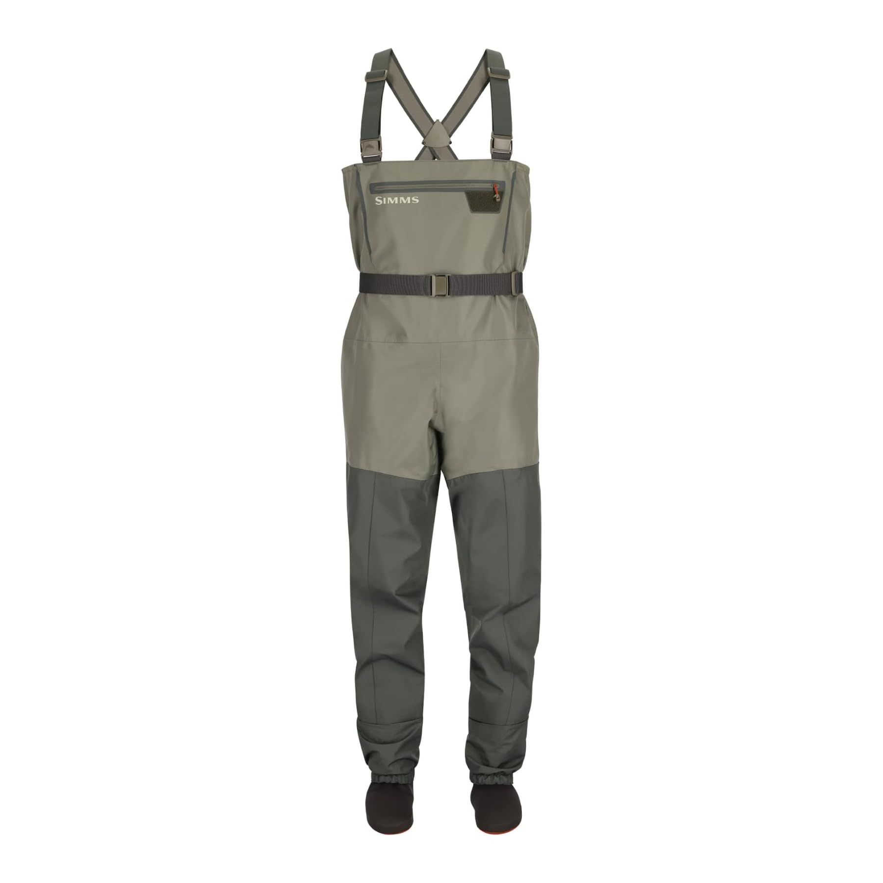 Simms Tributary stockingfoot waders in full view for all-day river fishing.