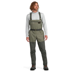 Simms Tributary waders durable gravel guard protects against debris