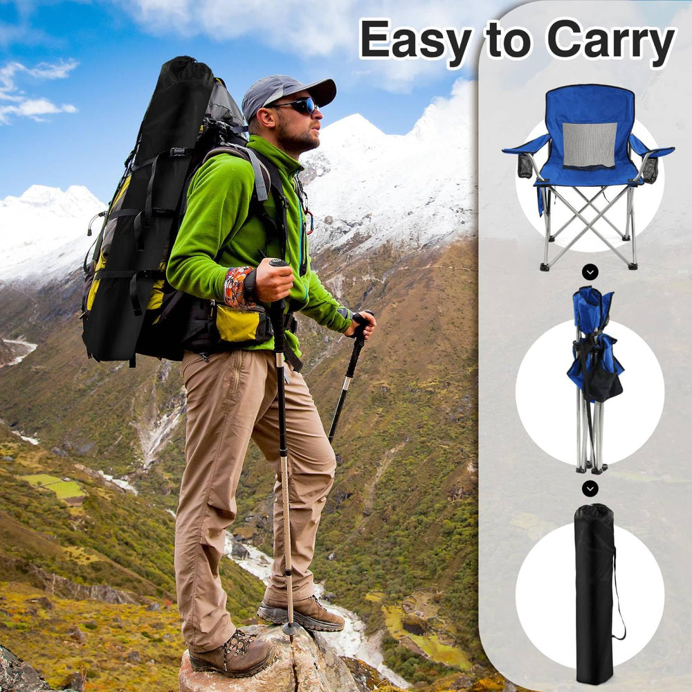 Simple Deluxe blue chair ideal for park, beach, or camping comfort.