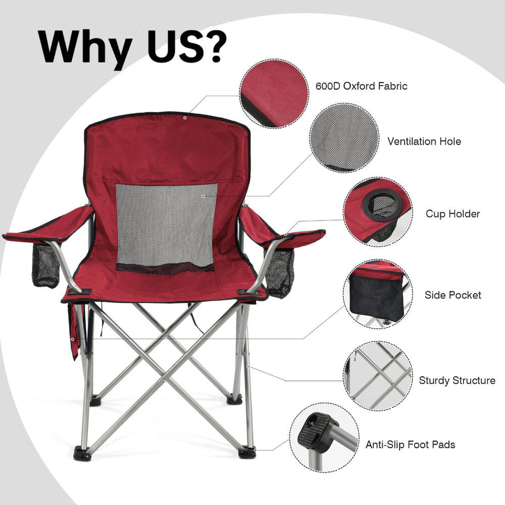 Simple Deluxe chair with carrying bag for easy transport to camping or beach.